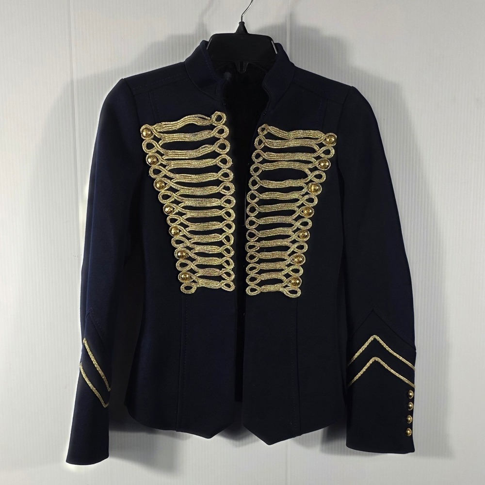 Zara Woman Navy Blue Gold Military Hussar Braided Embroidery Jacket XS 8057/697 - Picture 4 of 14